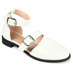 Journee Womens Constance Buckle Round Toe Mary Jane Flats, Off White Size 6M
